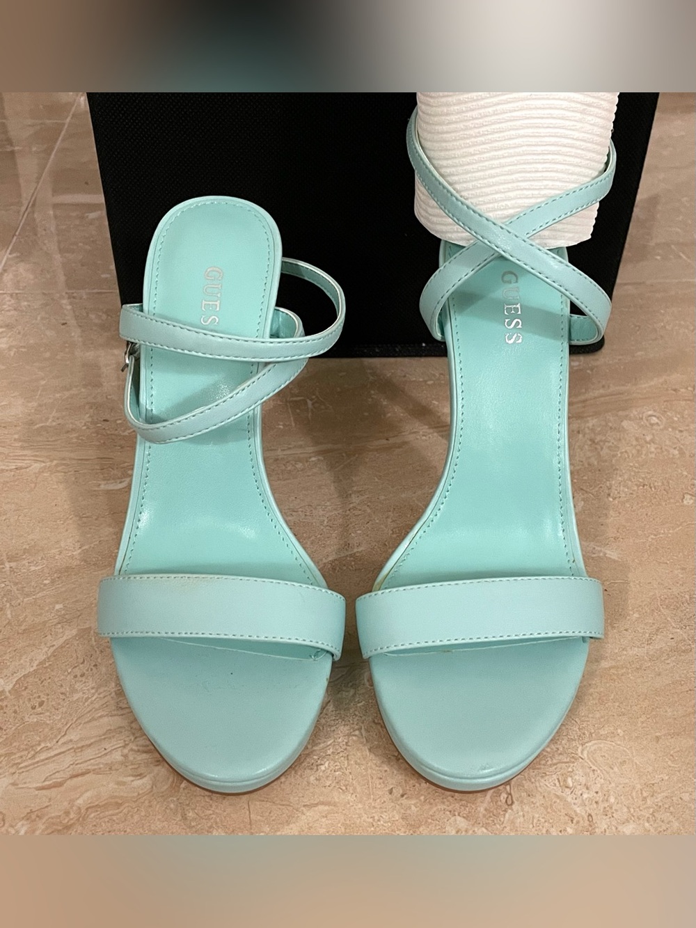 GUESS Ankle Strap Heels Tiffany Blue - Picture 2 of 3